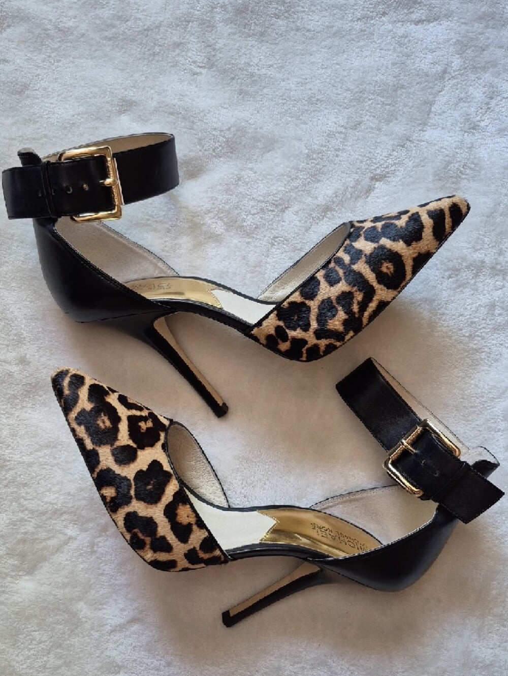 MICHAEL Michael Kors Leopard Print and Black Ankle-Strap Pumps - Picture 2 of 14